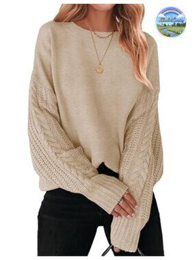 Cable Knit Oversized Tunic Sweater Pullover Long Sleeve Crew Neck